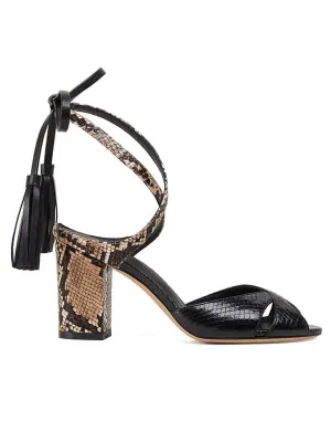 Snakeskin Print Lace Up Leather Sandals