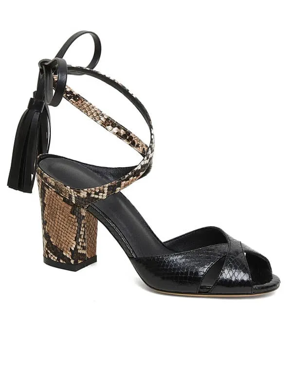 Snakeskin Print Lace Up Leather Sandals