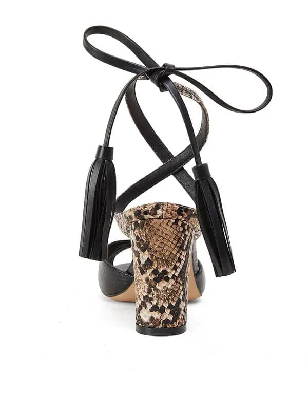 Snakeskin Print Lace Up Leather Sandals