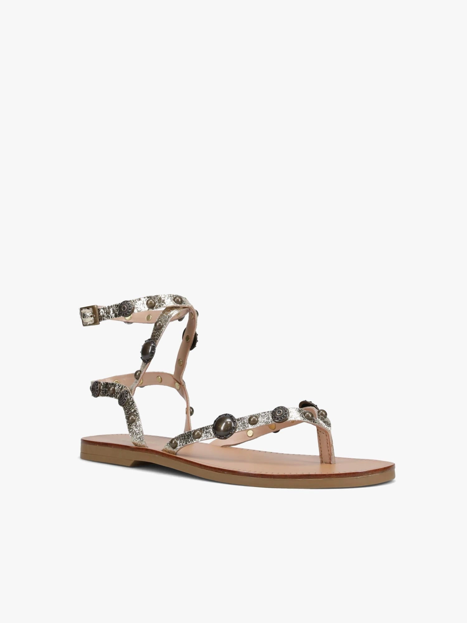 Classic Flip-flops Sofia Gold Studs craquele leather