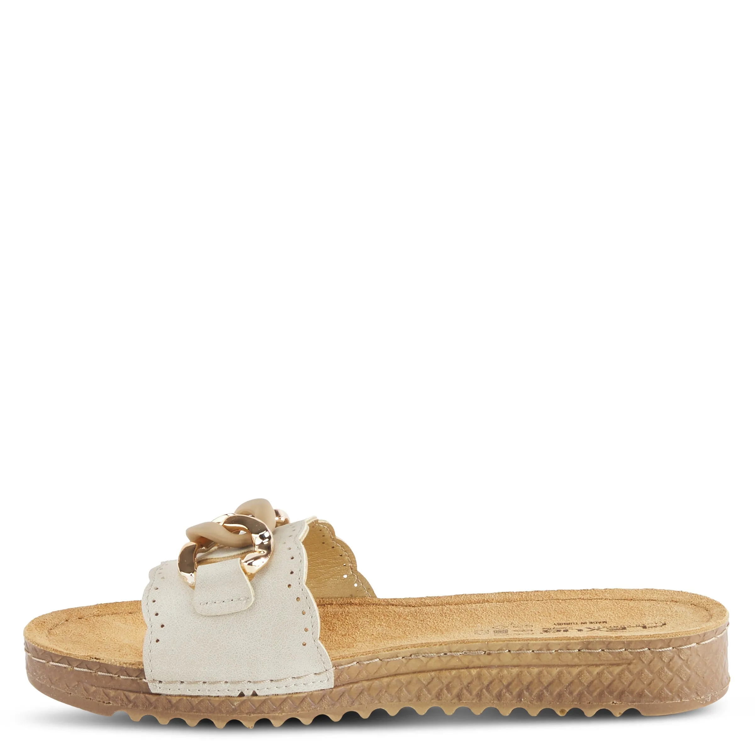 Spring Step Shoes  Flexus Janey Slide Sandals Women’s Leather Gold Chain 2023
