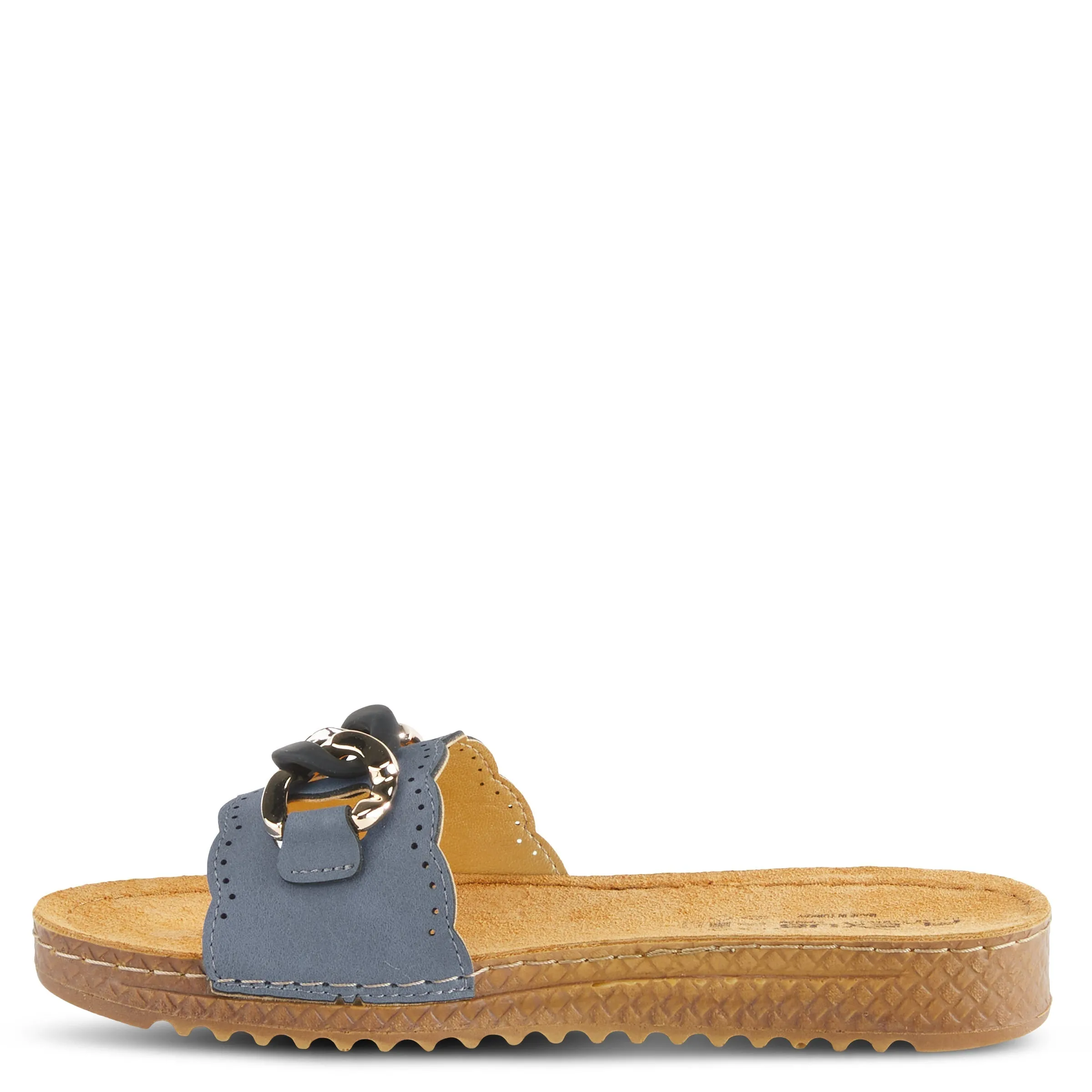 Spring Step Shoes  Flexus Janey Slide Sandals Women’s Leather Gold Chain 2023