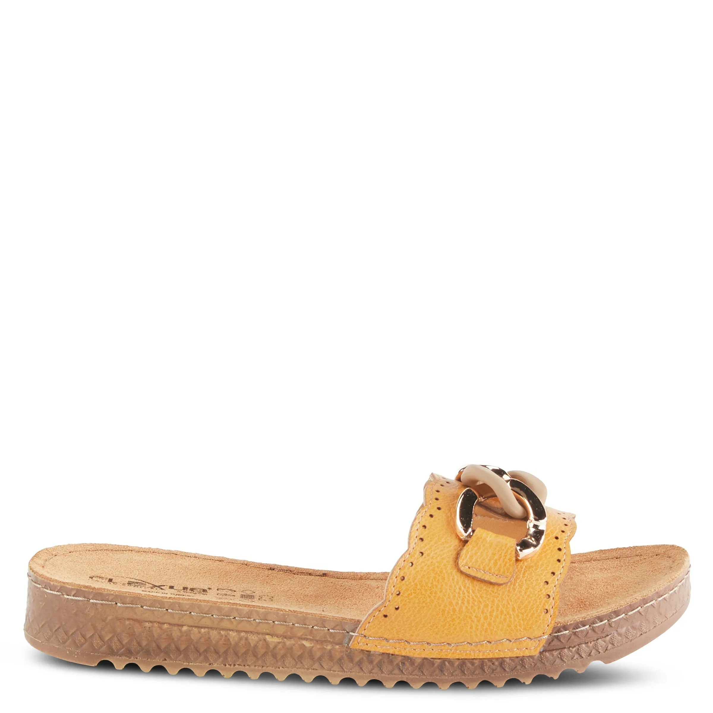 Spring Step Shoes  Flexus Janey Slide Sandals Women’s Leather Gold Chain 2023