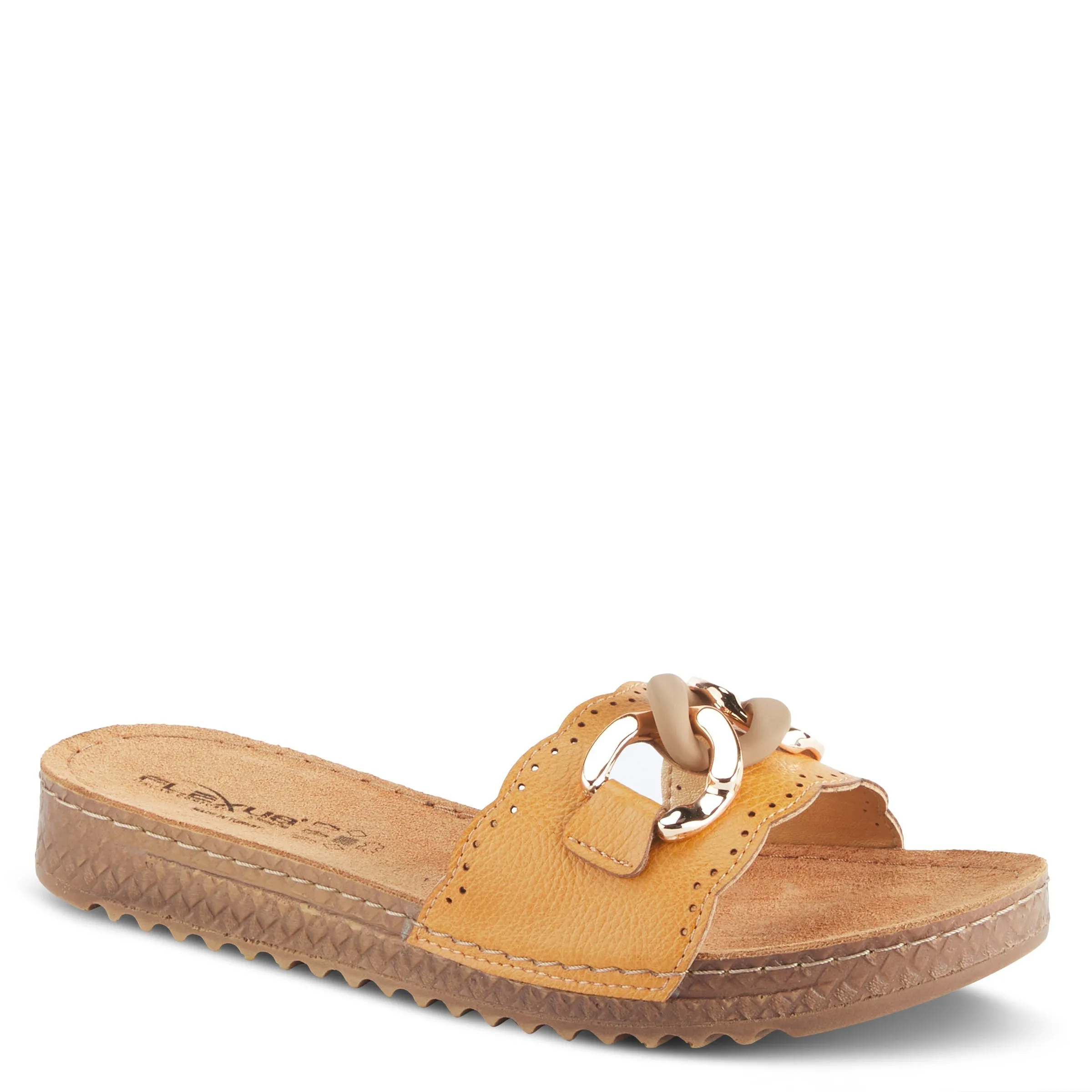 Spring Step Shoes  Flexus Janey Slide Sandals Women’s Leather Gold Chain 2023