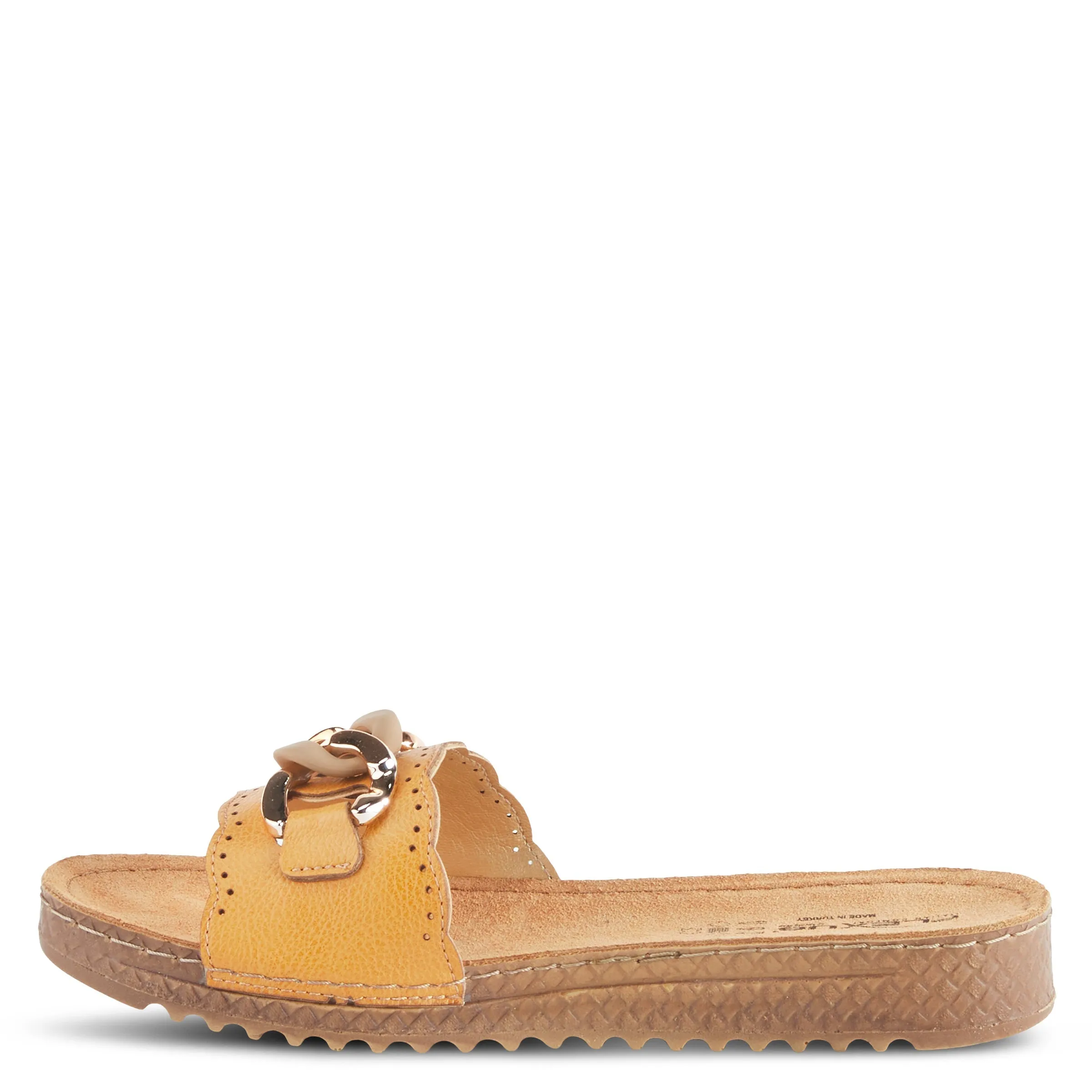 Spring Step Shoes  Flexus Janey Slide Sandals Women’s Leather Gold Chain 2023