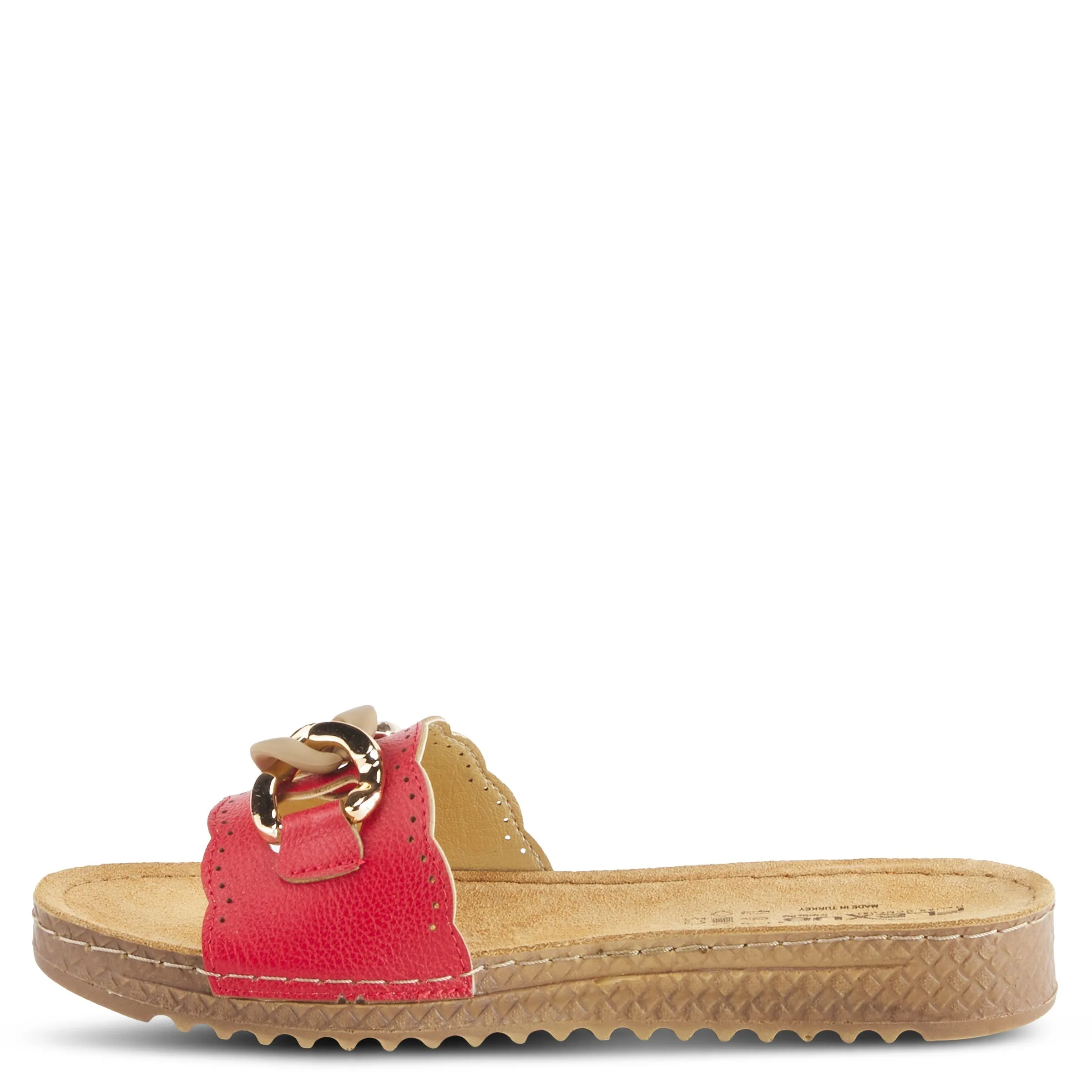 Spring Step Shoes  Flexus Janey Slide Sandals Women’s Leather Gold Chain 2023