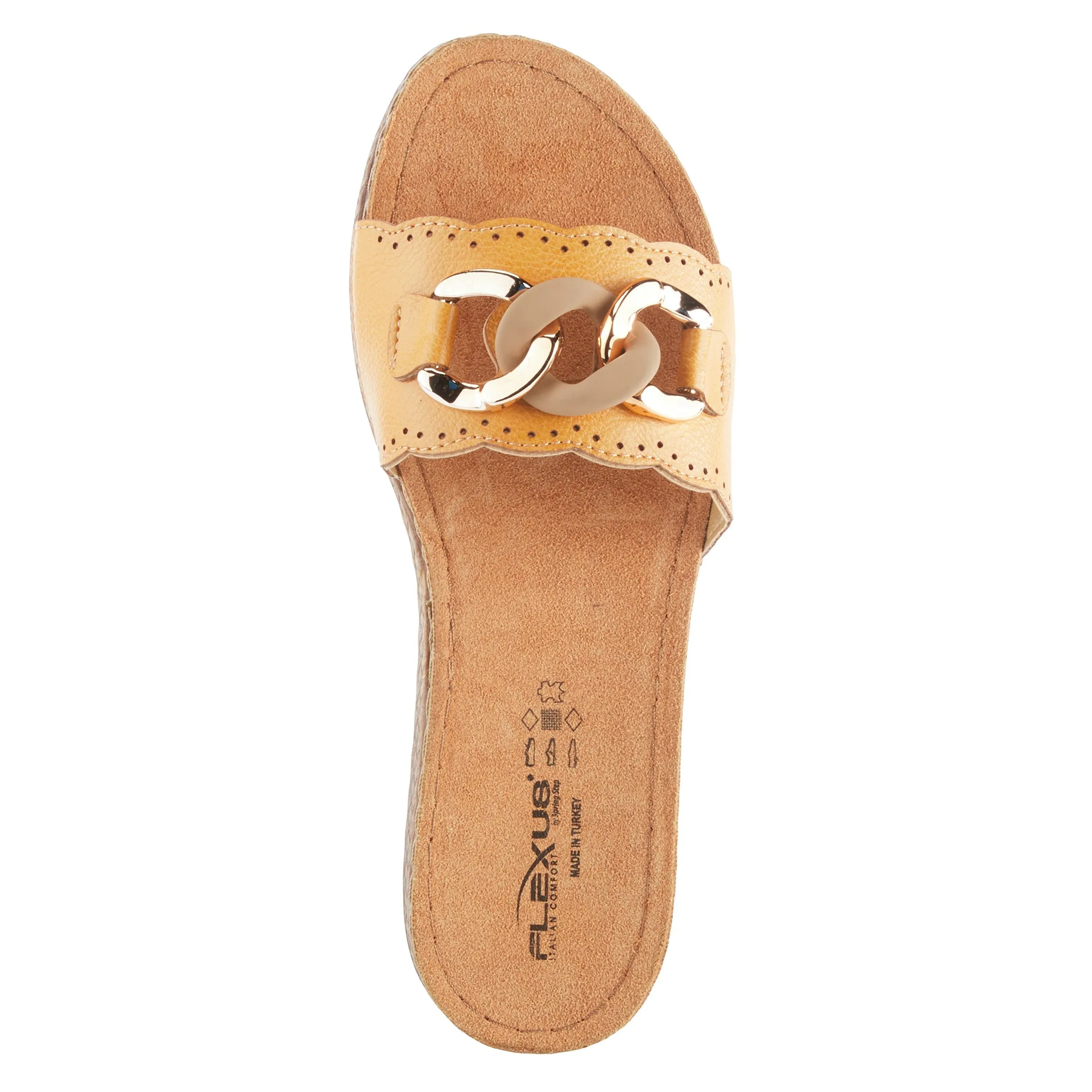 Spring Step Shoes  Flexus Janey Slide Sandals Women’s Leather Gold Chain 2023