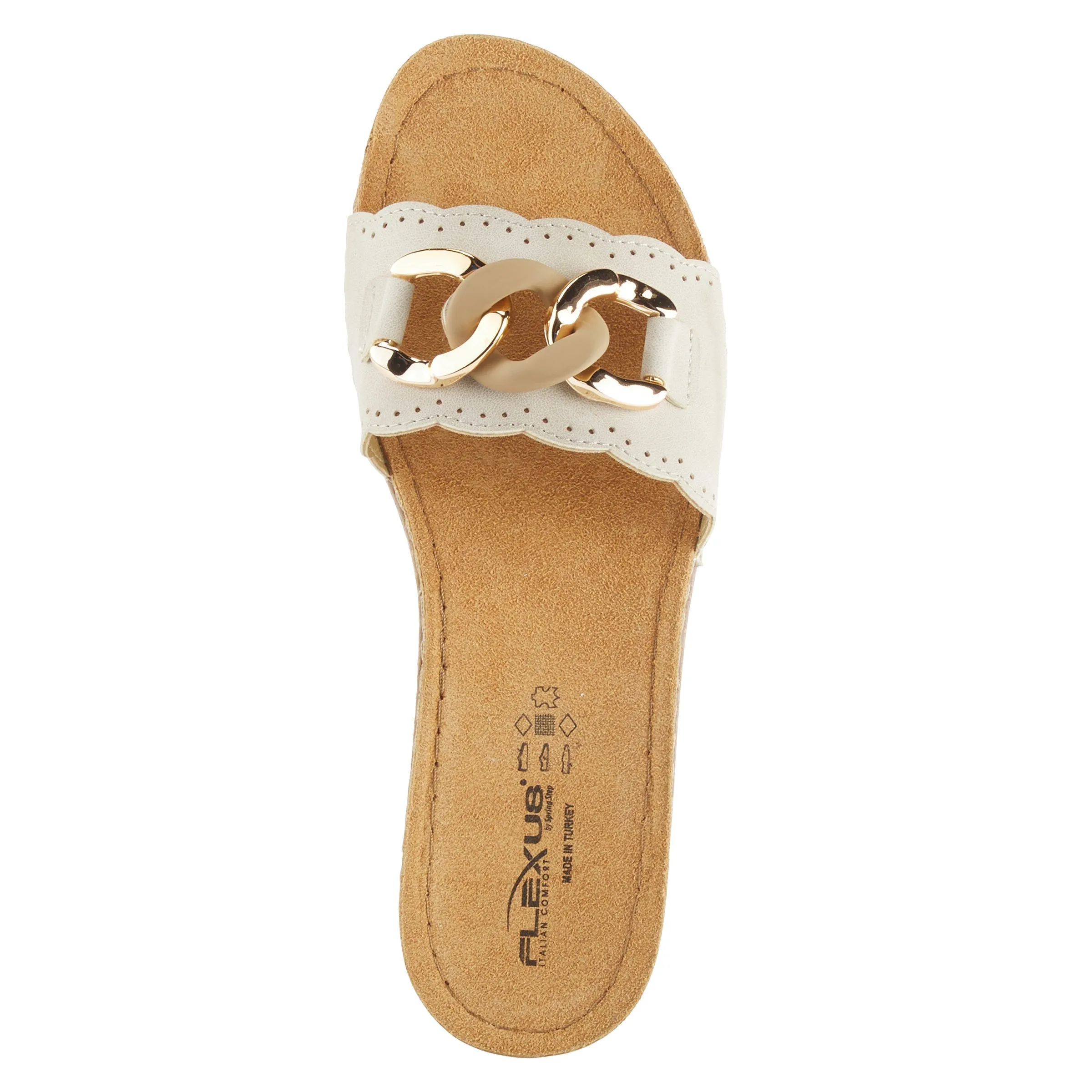Spring Step Shoes  Flexus Janey Slide Sandals Women’s Leather Gold Chain 2023