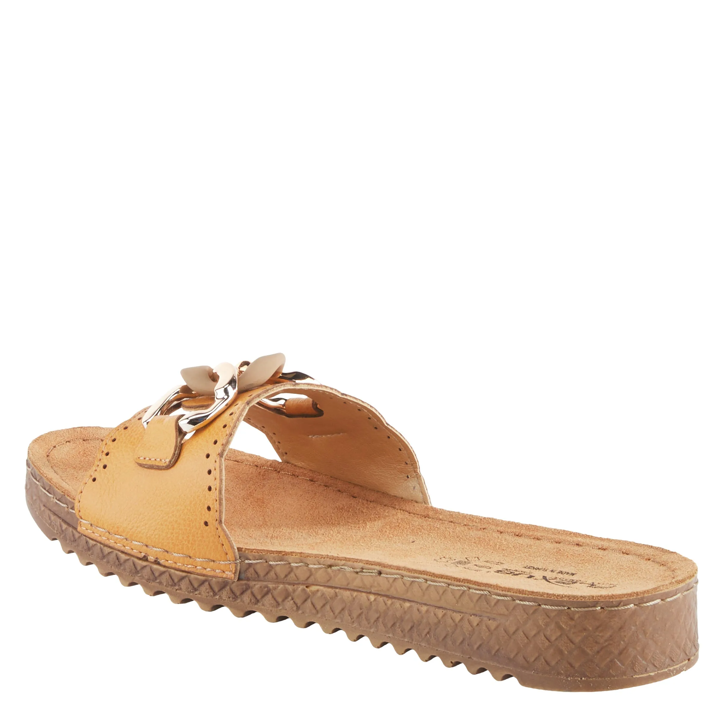 Spring Step Shoes  Flexus Janey Slide Sandals Women’s Leather Gold Chain 2023