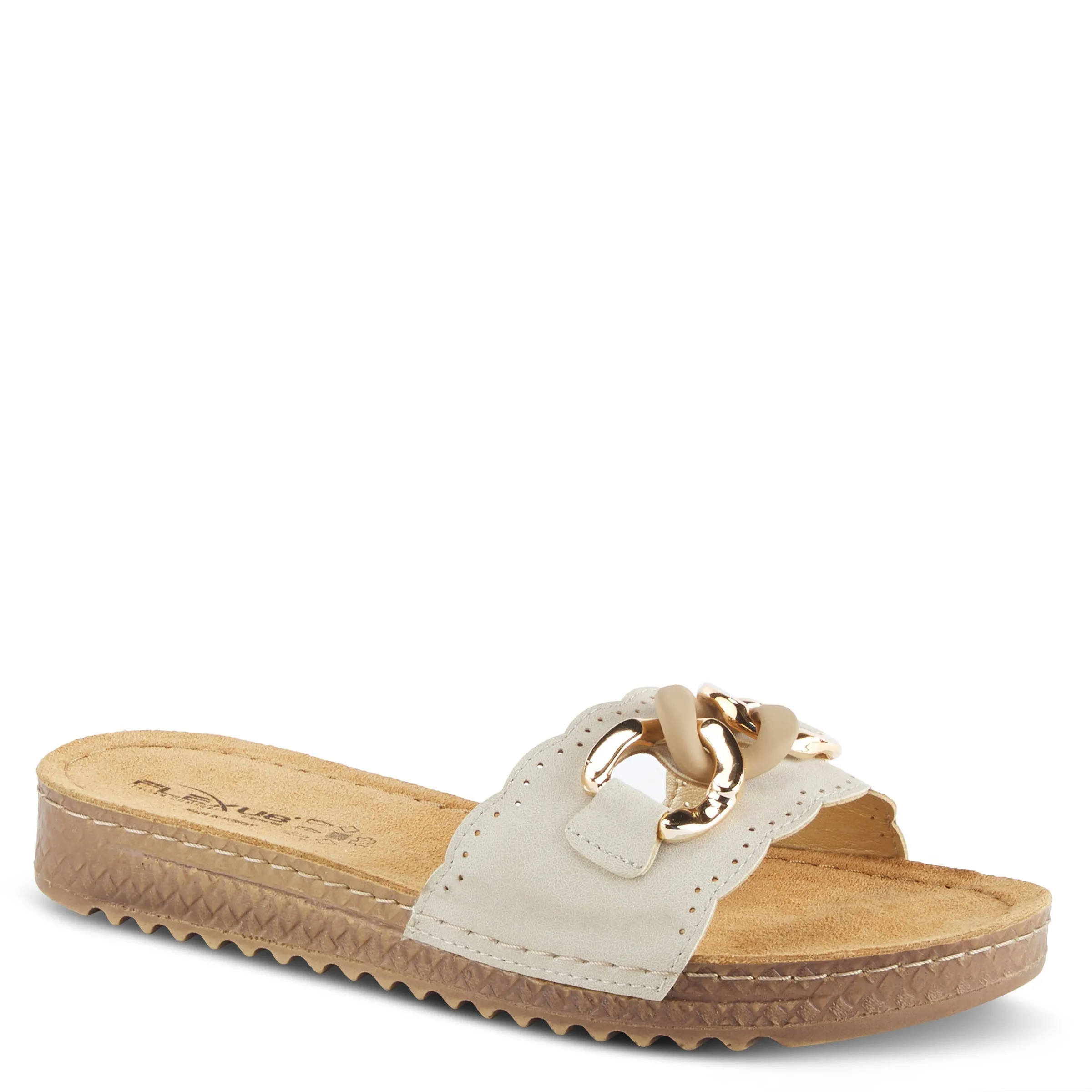 Spring Step Shoes  Flexus Janey Slide Sandals Women’s Leather Gold Chain 2023