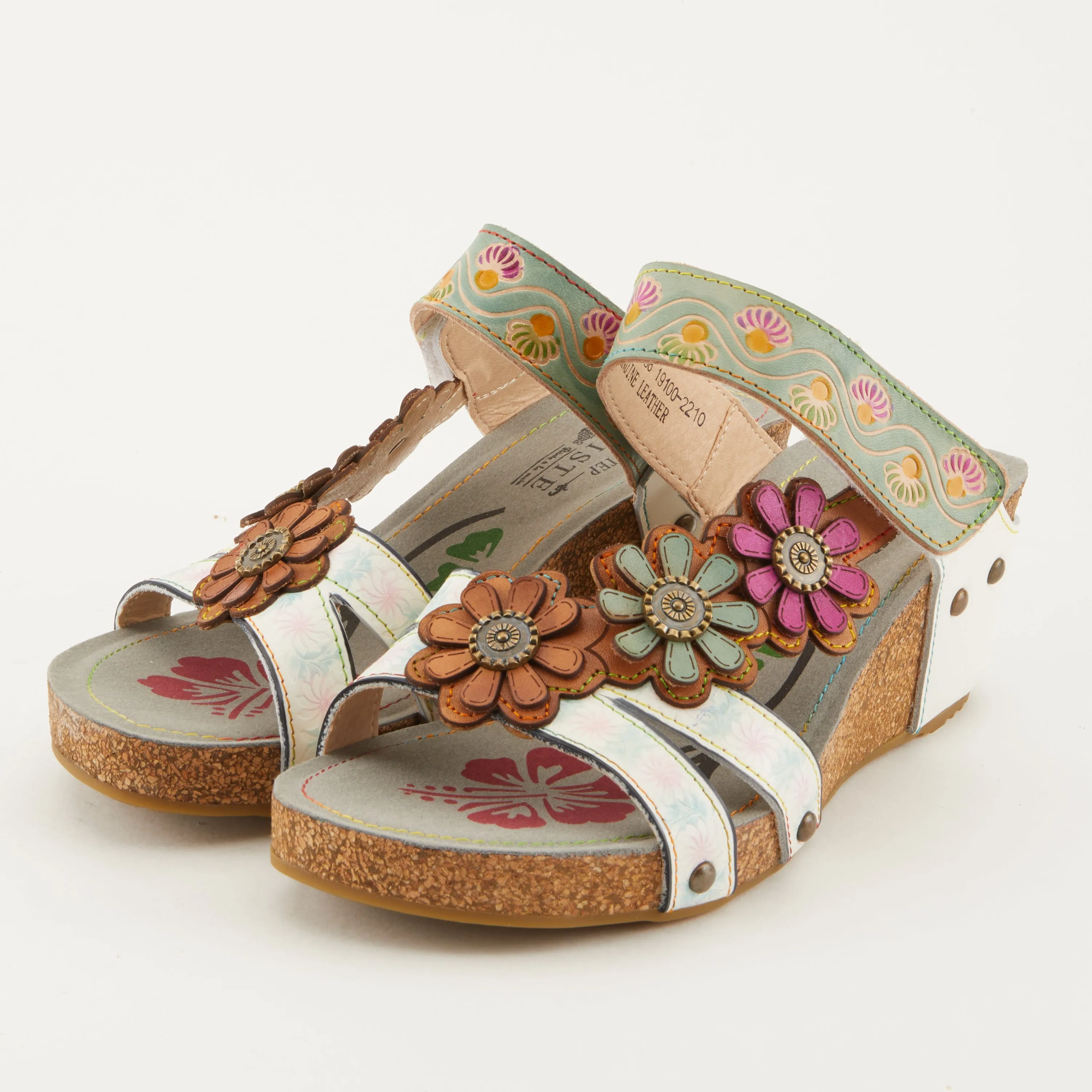 Spring Step Shoes L'Artiste Delight Slide Sandals Women's Hand Painted Leather