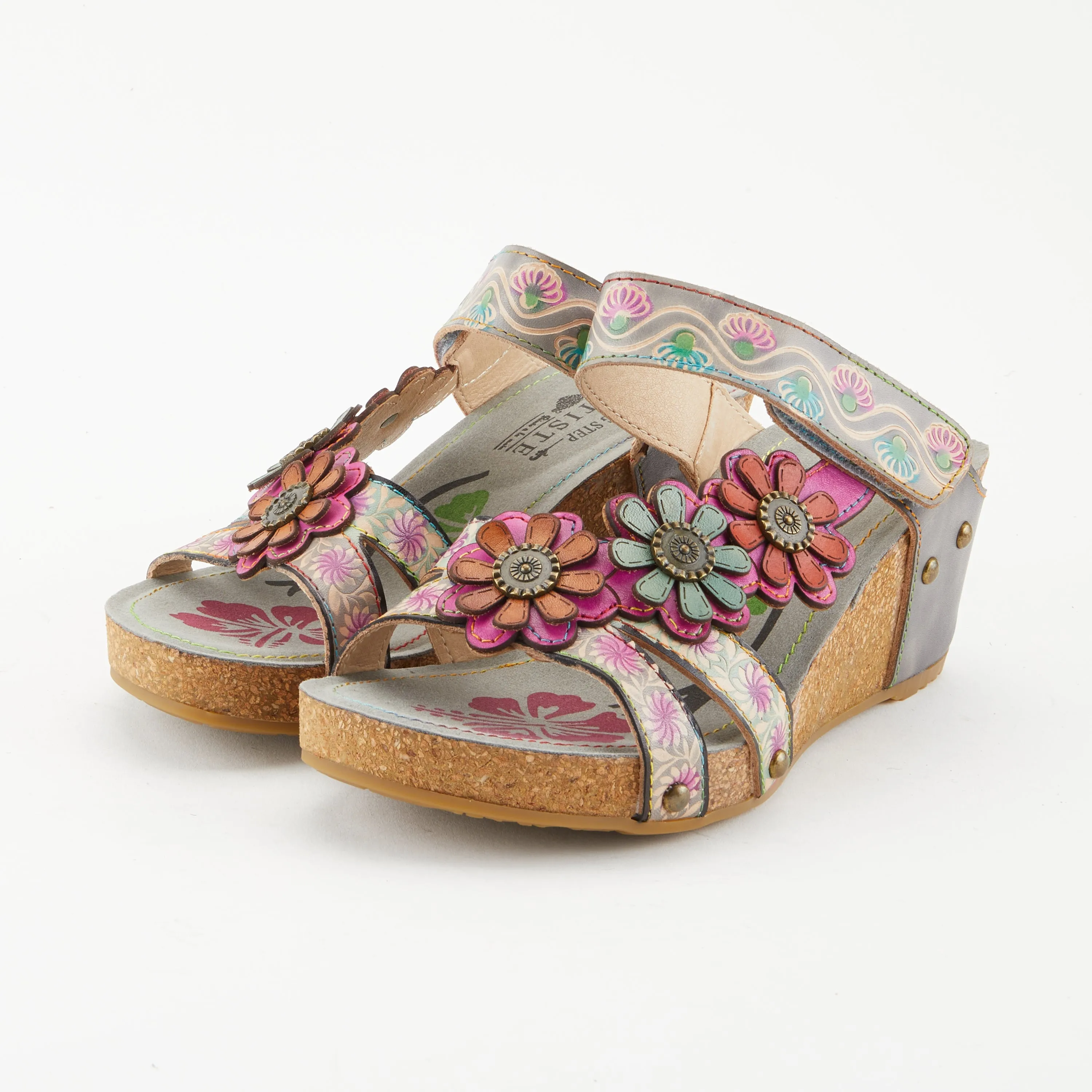 Spring Step Shoes L'Artiste Delight Slide Sandals Women's Hand Painted Leather