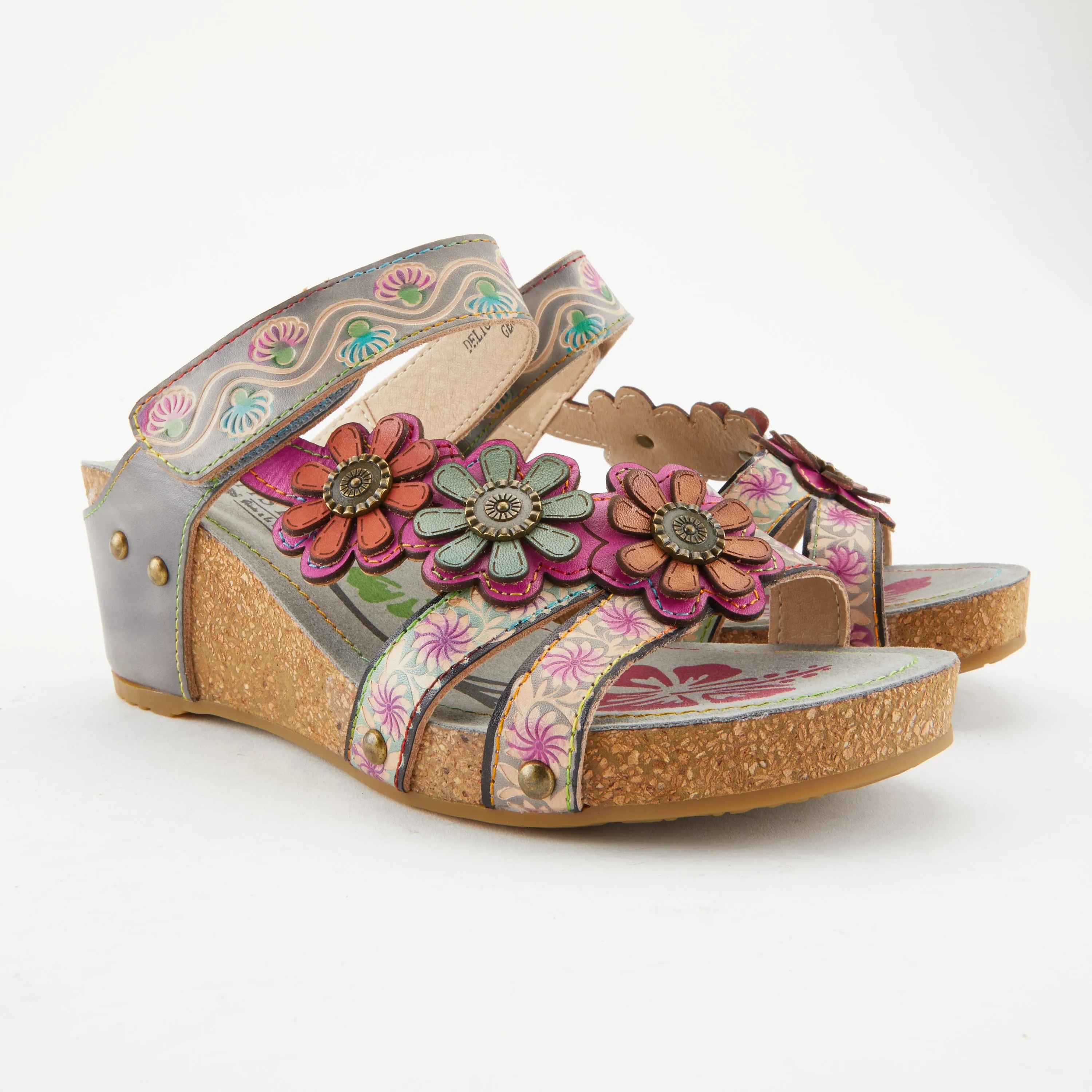 Spring Step Shoes L'Artiste Delight Slide Sandals Women's Hand Painted Leather