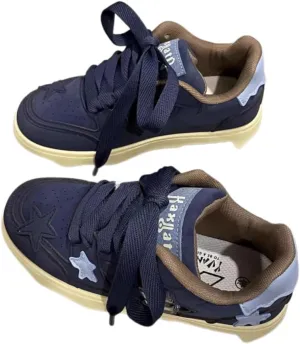 Star Chunky Trainers Sneakers for Women Walking Shoes Lightweight and Breathable Sneakers INS Style Lovely Style Blue Sneakers Stylish and Comfortable Walking and Leisure Sports