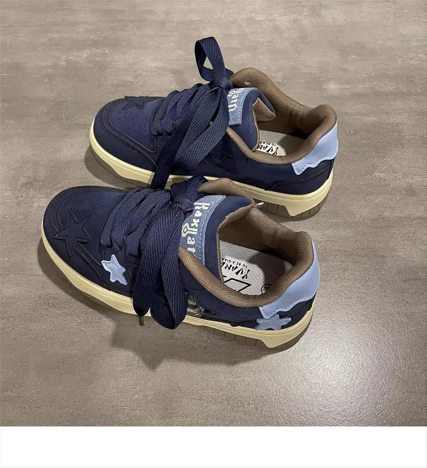 Star Chunky Trainers Sneakers for Women Walking Shoes Lightweight and Breathable Sneakers INS Style Lovely Style Blue Sneakers Stylish and Comfortable Walking and Leisure Sports