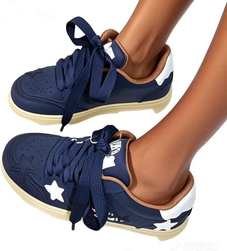 Star Chunky Trainers Sneakers for Women Walking Shoes Lightweight and Breathable Sneakers INS Style Lovely Style Blue Sneakers Stylish and Comfortable Walking and Leisure Sports