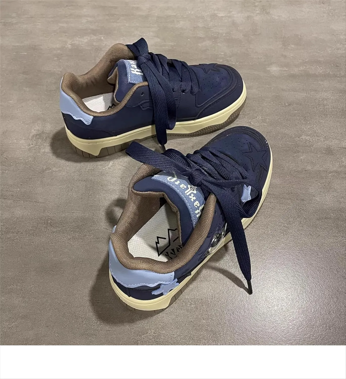 Star Chunky Trainers Sneakers for Women Walking Shoes Lightweight and Breathable Sneakers INS Style Lovely Style Blue Sneakers Stylish and Comfortable Walking and Leisure Sports