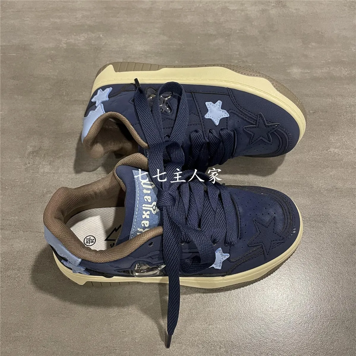 Star Chunky Trainers Sneakers for Women Walking Shoes Lightweight and Breathable Sneakers INS Style Lovely Style Blue Sneakers Stylish and Comfortable Walking and Leisure Sports