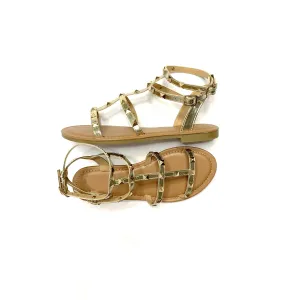 Stefania Studded Gold Metallic Gladiator Flat Sandal