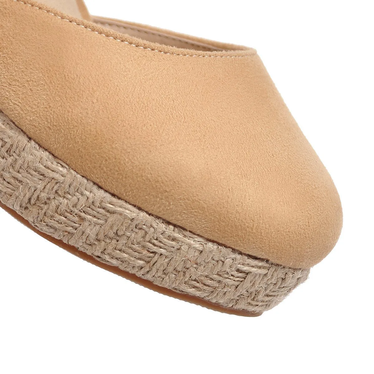 Straw Round Head Double Buckle Women's Wedge Sandals