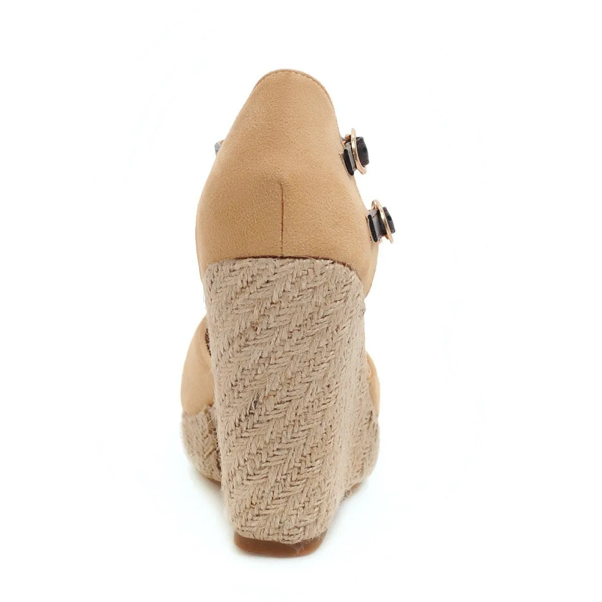 Straw Round Head Double Buckle Women's Wedge Sandals