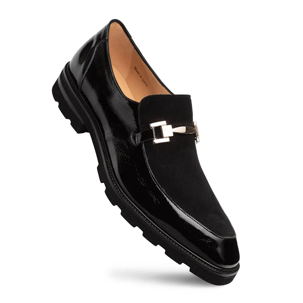 Valone Hi-Shine/Suede Lug Slip On-Black | Mezlan sandal