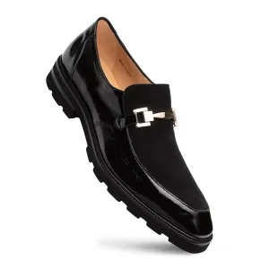 Streamlined silhouette Valone Hi-Shine/Suede Lug Slip On-Black | Mezlan Neutral Motion Control honest Valone Hi-Shine/Suede Lug Slip On-Black | Mezlan