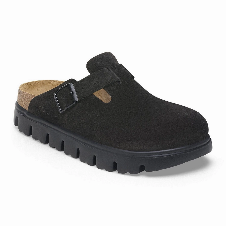 Reinforced toe cap Stretch-Core Papillio by Birkenstock Women's Boston Chunky Clog - Black Suede