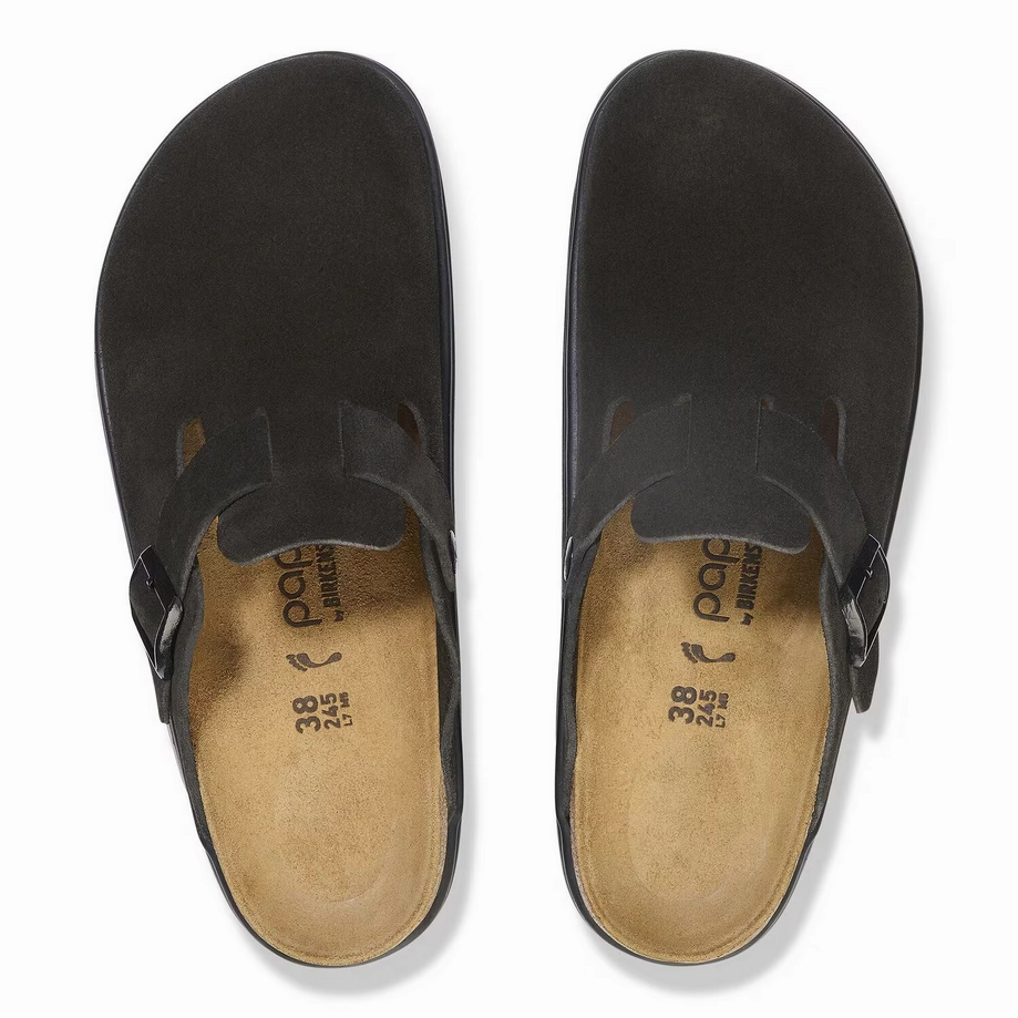 Ventilated Earth Mood Stretch-Core Papillio by Birkenstock Women's Boston Chunky Clog - Black Suede