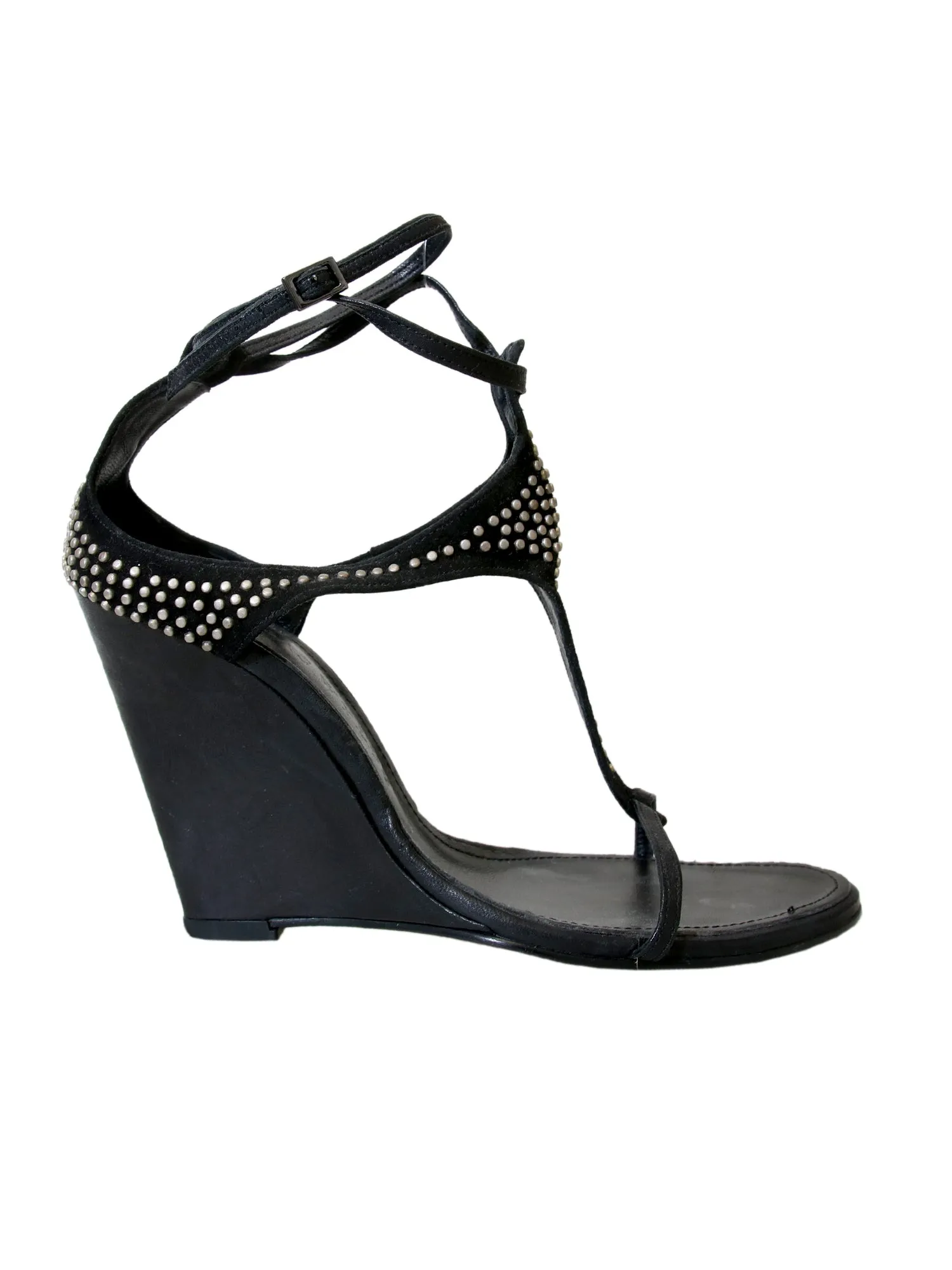 Suede Embellished Wedge Sandals