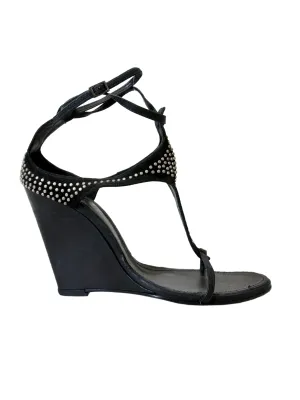 Suede Embellished Wedge Sandals