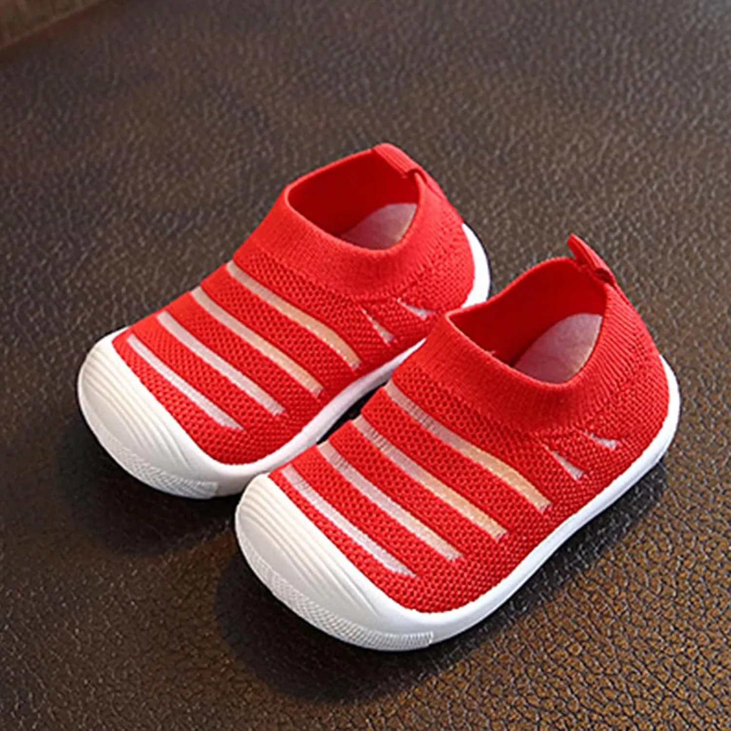 Summer and Autumn Cute Girls Flying Woven Mesh Breathable Flat Solid Color Slip On Comfortable Toddler Shoe 11