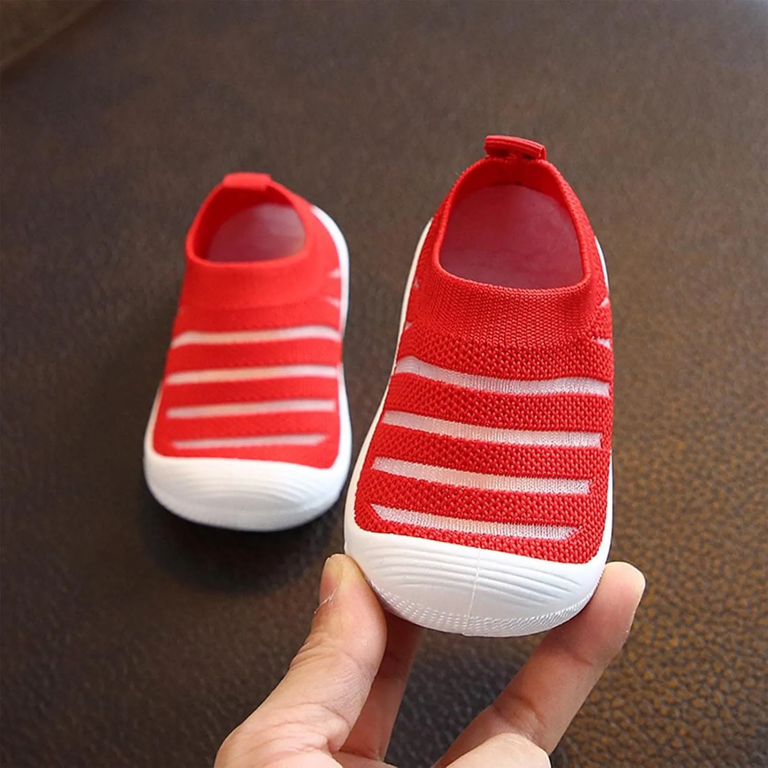 Summer and Autumn Cute Girls Flying Woven Mesh Breathable Flat Solid Color Slip On Comfortable Toddler Shoe 11