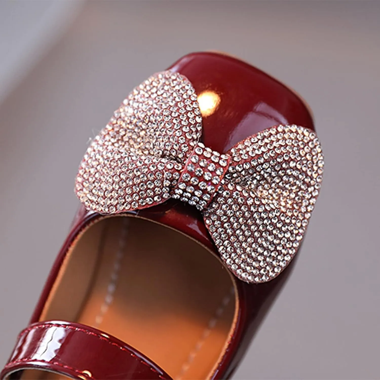 Summer and Autumn Fashion Girls Casual Shoes Bow Rhinestones Flat Bottom Dress Shoes Toddler Girls (Wine, 5.5-6 Years)