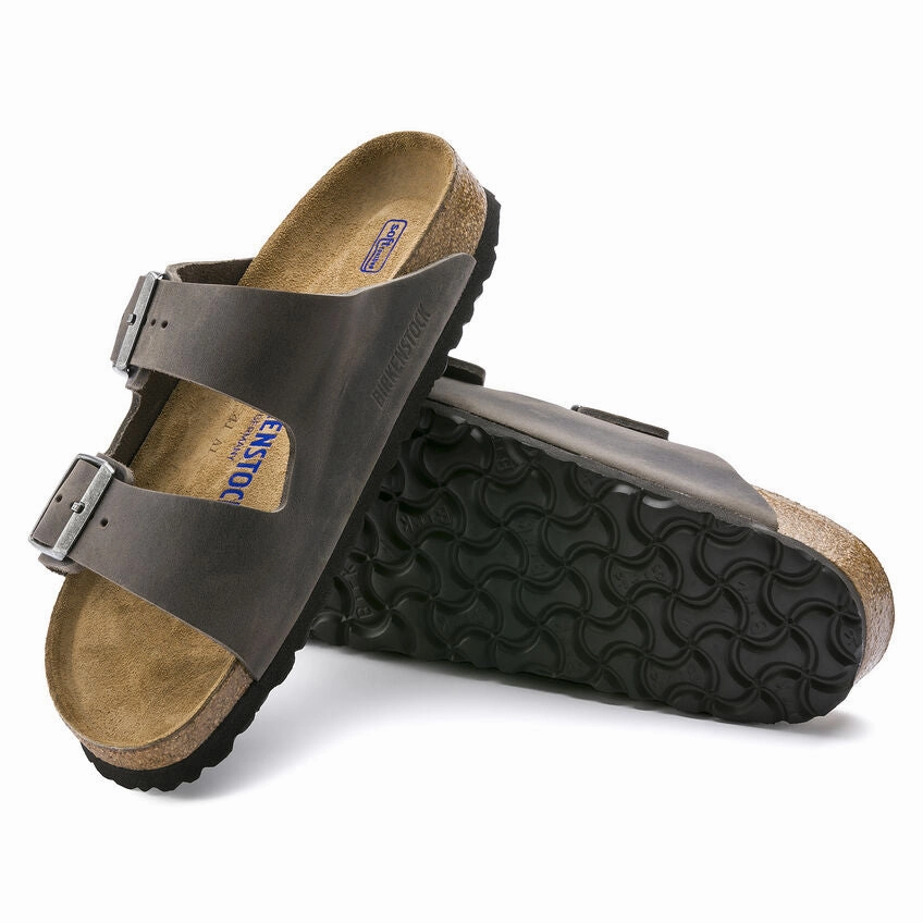 Virtual Step Surface-Control Birkenstock Unisex Arizona Soft Footbed Oiled Leather Sandal - Iron