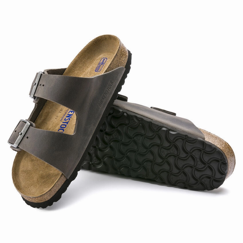 Surface-Control Birkenstock Unisex Arizona Soft Footbed Oiled Leather Sandal - Iron Lace Up Tension Control Breathable Road Trip