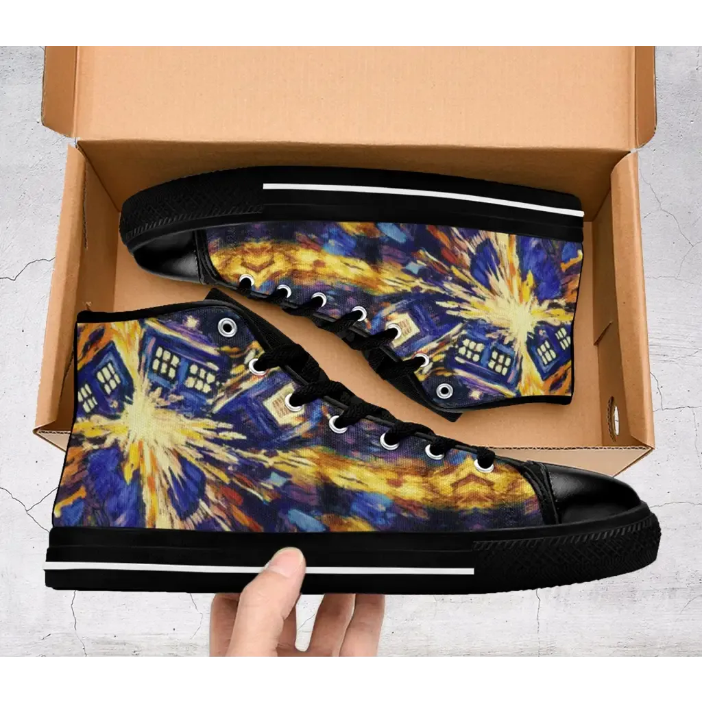 Tardis Doctor Who starry night Shoes High Top Sneakers for Kids and Adults