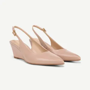 Tessa Sand Franco Sarto Wedge Leather Slingback Pumps