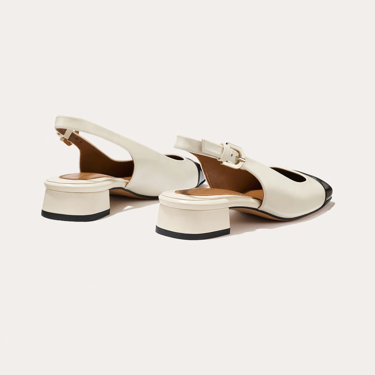 Chic Shoes Smart Casual Heels The Darcy Slingback - Cream and Black Calf