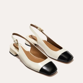 Textured Heels The Darcy Slingback - Cream and Black Calf Black Leather Stilettos Buckle Detail The Darcy Slingback - Cream and Black Calf