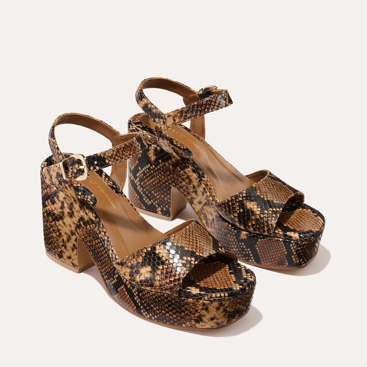 Flexible Summer Sandals The Bardi - Camel Python Embossed