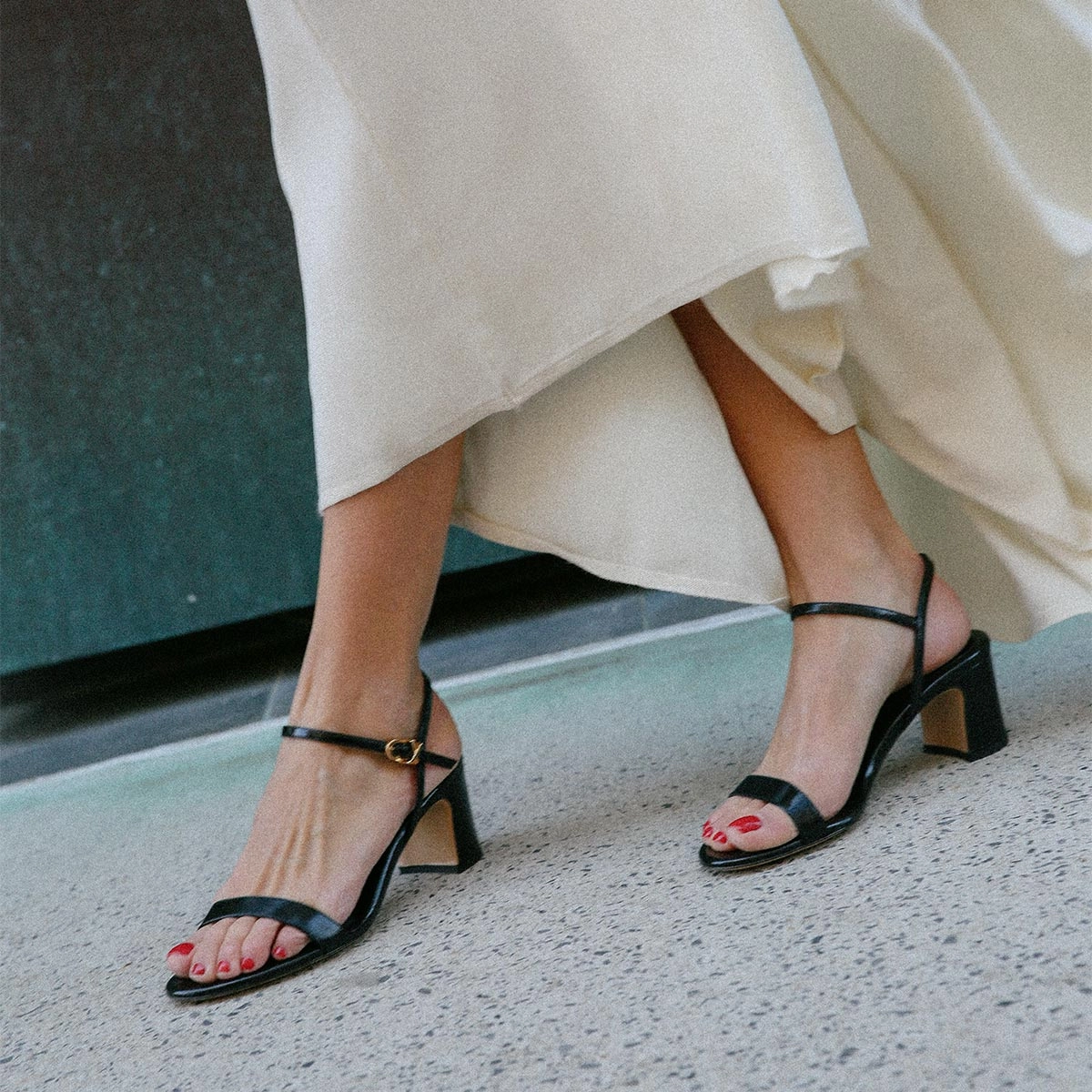 The Cleo Sandal - Black Crinkle-Gloss Nappa Ergonomic Design