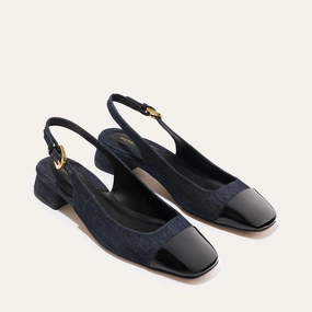 The Darcy Slingback - Indigo Denim and Patent Cool Tone Adjustable The Darcy Slingback - Indigo Denim and Patent