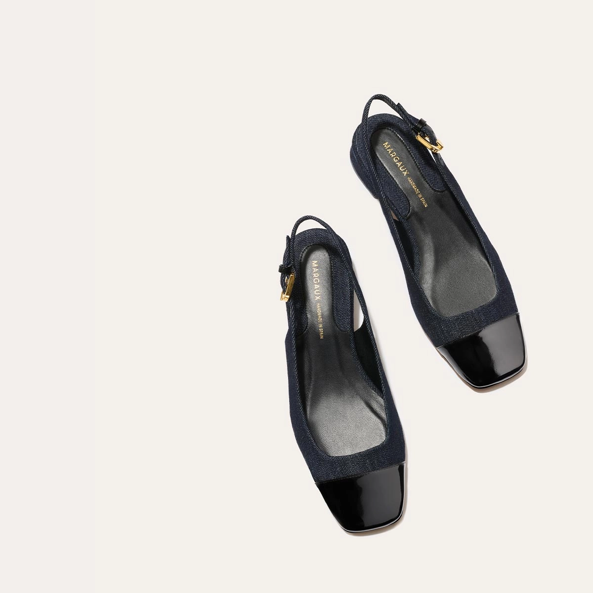 Open Toe Boots Custom Wedding Heels The Darcy Slingback - Indigo Denim and Patent