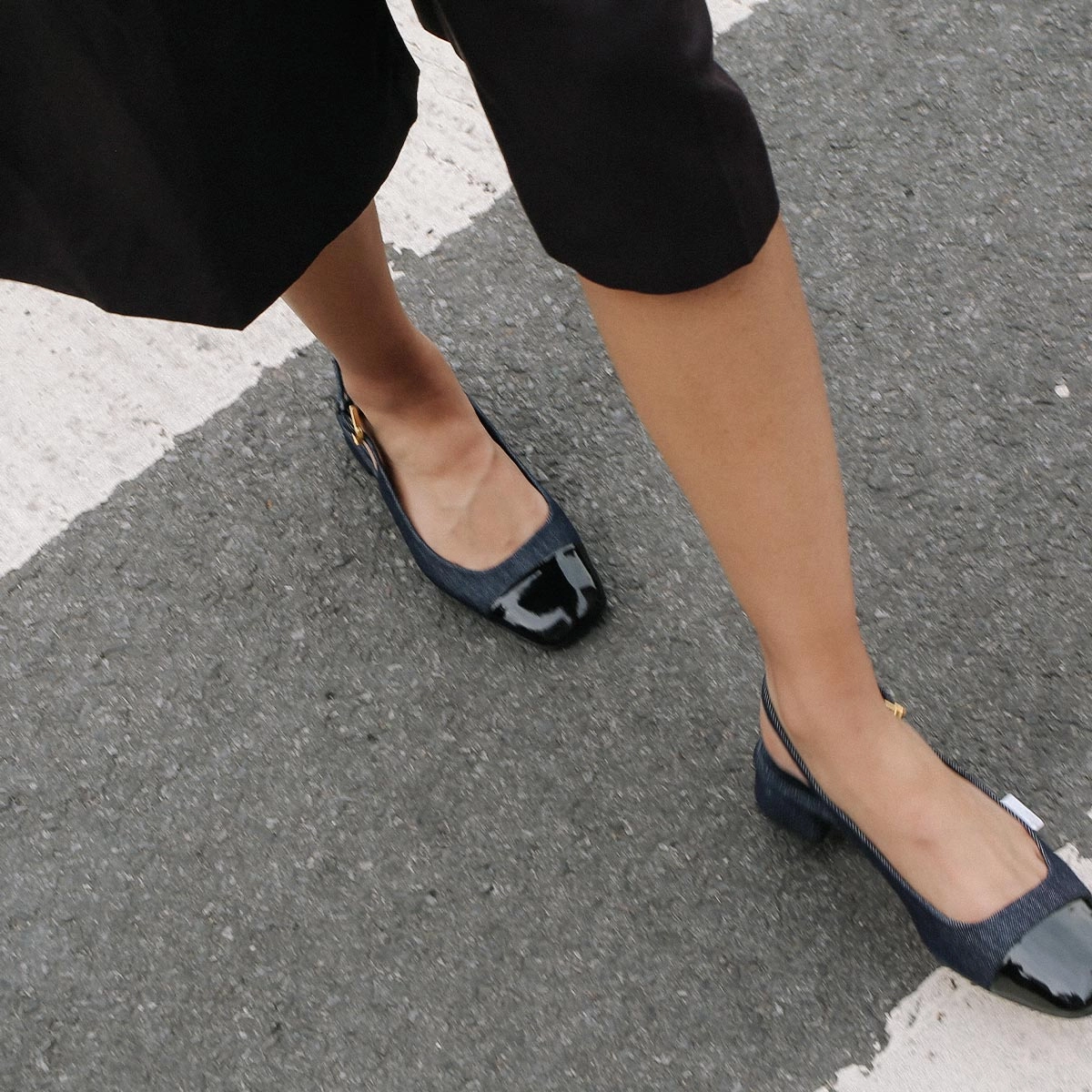 The Darcy Slingback - Indigo Denim and Patent Dressy Heels Night Style