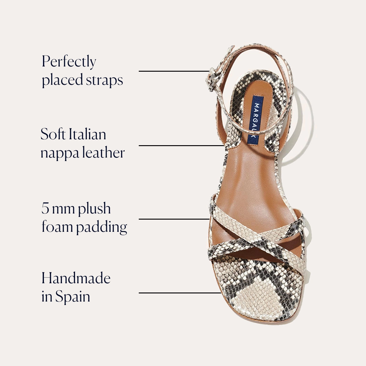 Flexible Sole Flexion Daily Casual The Flat Sandal - Natural Python Embossed