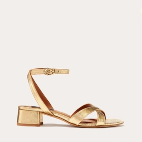 The Lena Sandal - Gold Crinkle Nappa Subtle Shine Fashionable Booties The Lena Sandal - Gold Crinkle Nappa