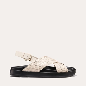 The Petra Sandal - Ecru Woven Leather Fashion Meets Function Toe Post Flexible Torsion System The Petra Sandal - Ecru Woven Leather