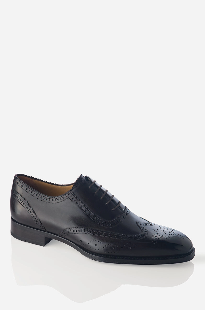 David August Leather Brogue Oxford in Dark Black Nero Fondente Non Marking Sole Heel