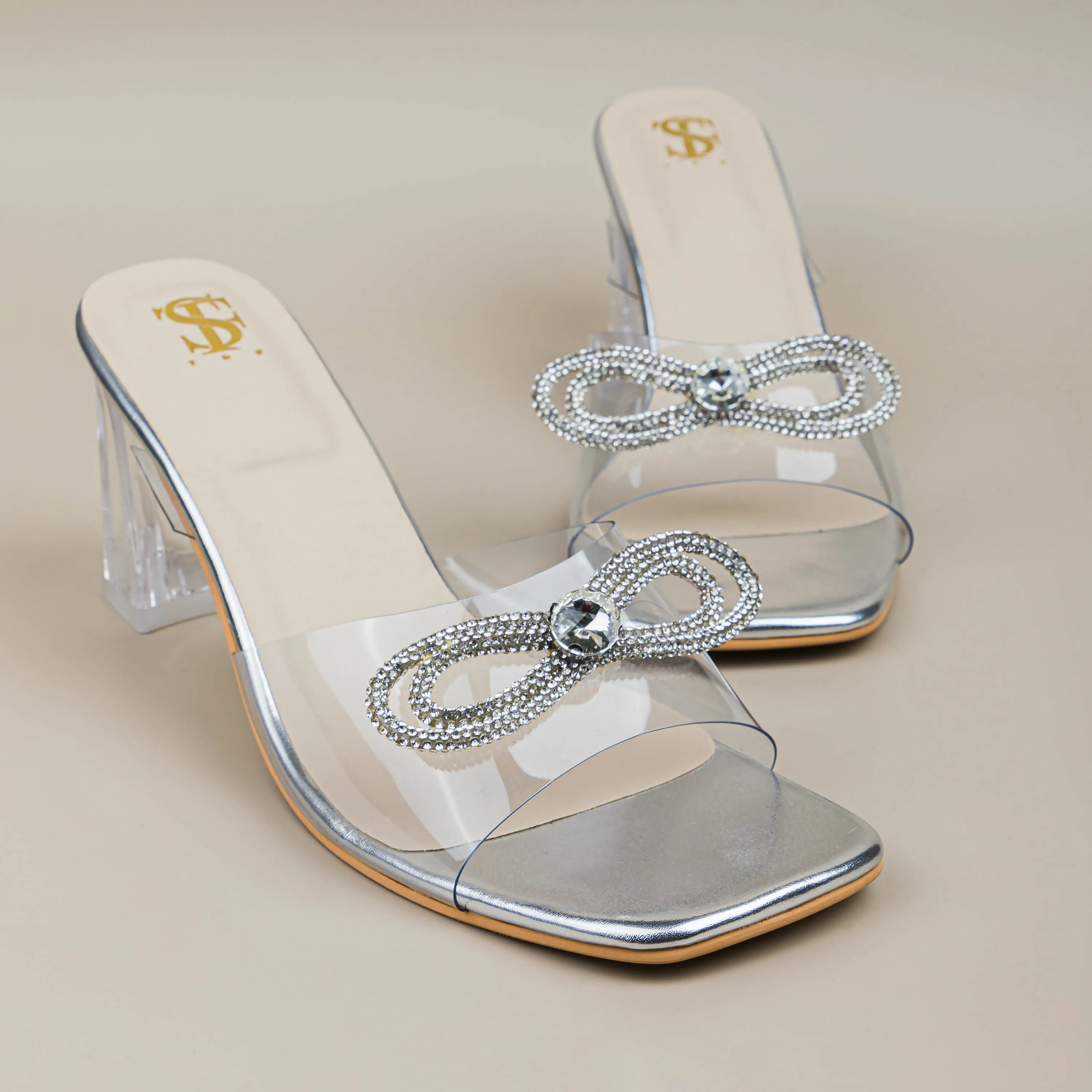 Transparent Shimmer Bow Heels
